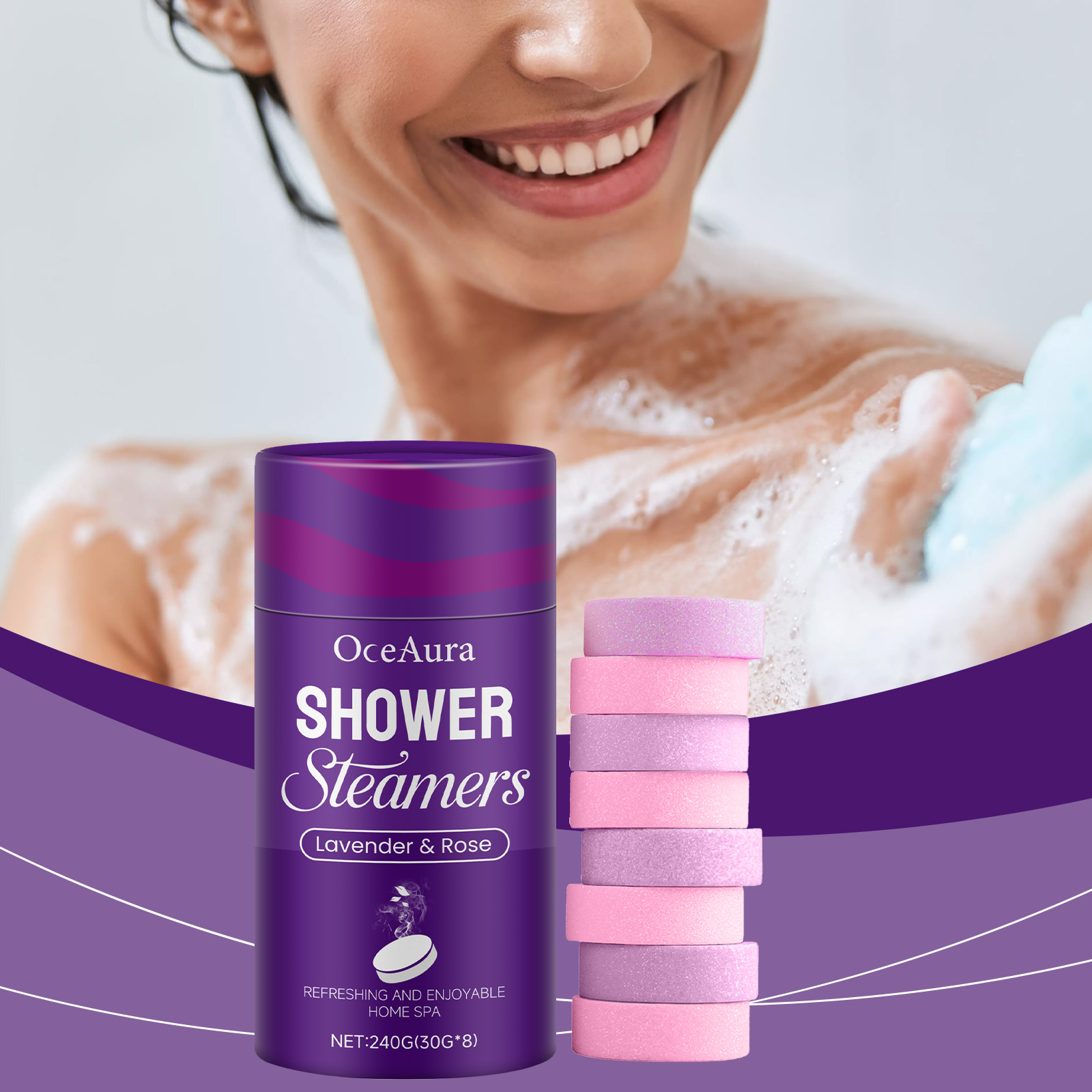 Shower Steamer Tablet - Rosa lavanda aromaterapia chuveiro vapores comprimidos